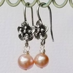 Pink Pearl and Sterling Silver Earrings